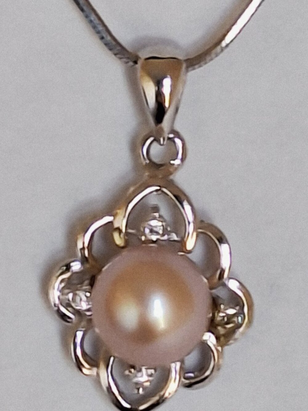 Pink Akoya Pearl and Floral pendant necklace